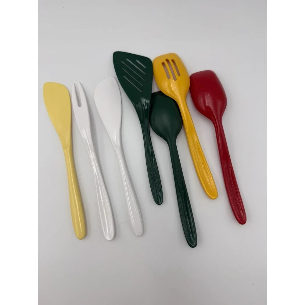 Vtg Hutzler Melamine Serving Cooking Utensils 7pc Lot‎ Spoons 8 In Mixed Colors